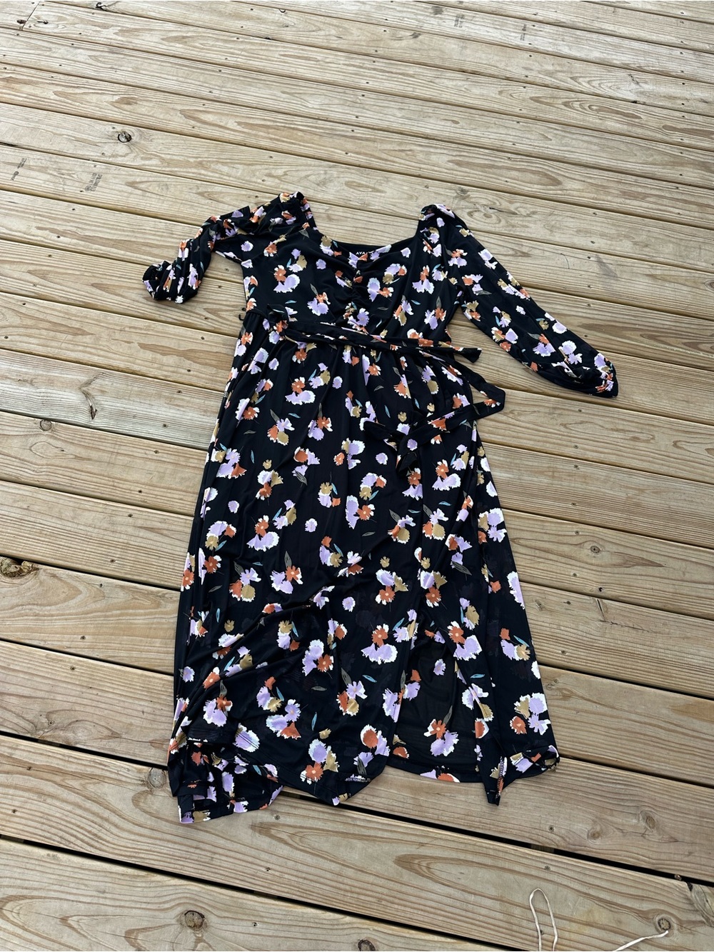Ava & Viv Black Maxi Dress with Purple and Orange Floral Print